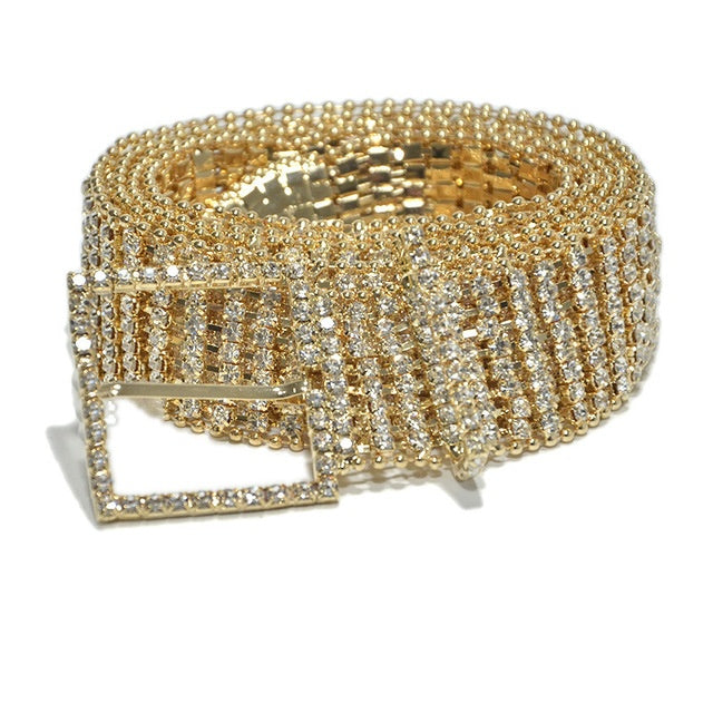 Chaîne de ceinture à huit rangées de diamants brillants et de cristaux