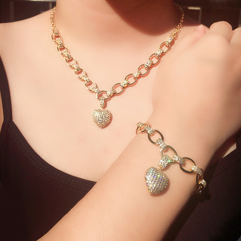 Heart-shaped necklace with heart pendant set