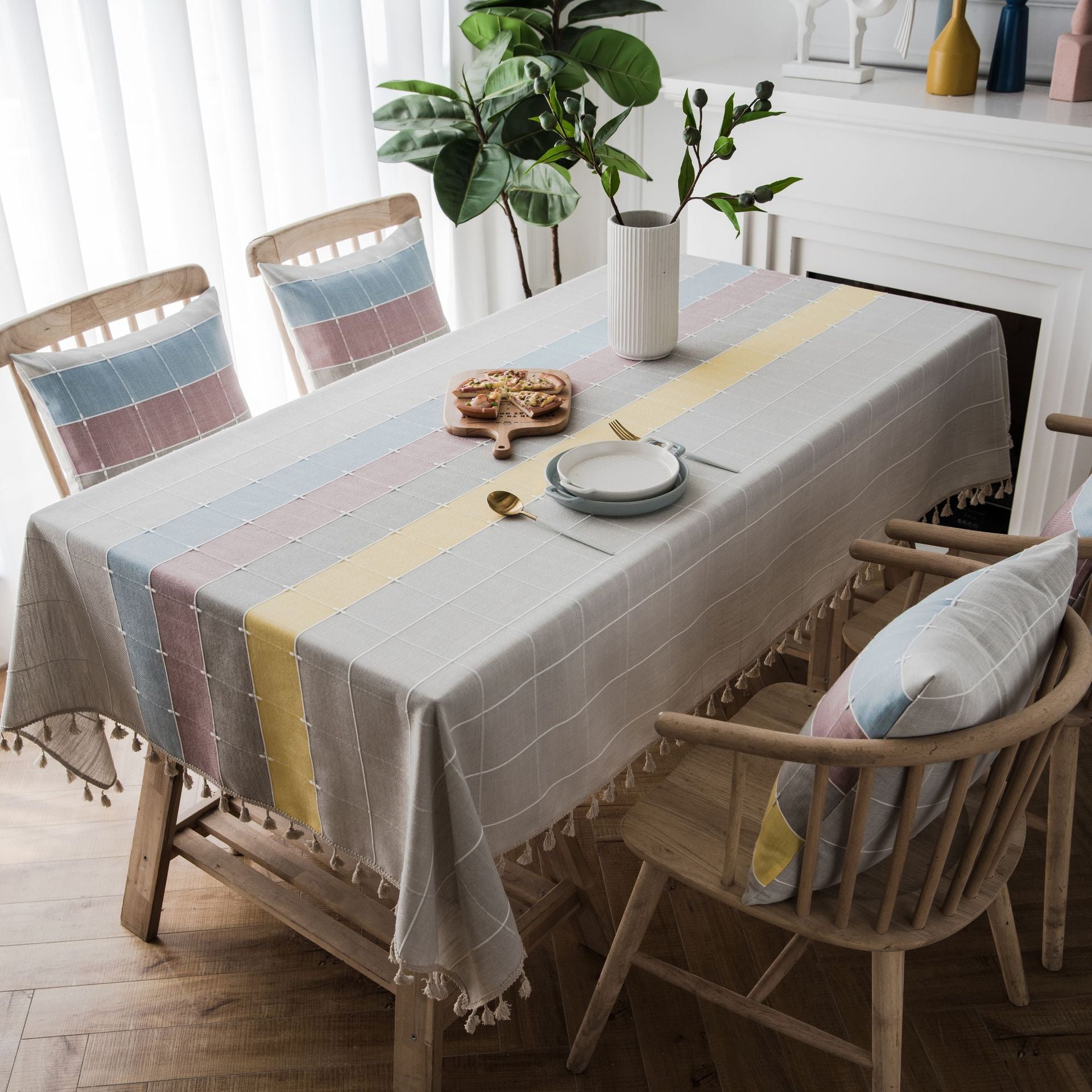Nappe anti-brûlure à houppes en imitation coton et lin