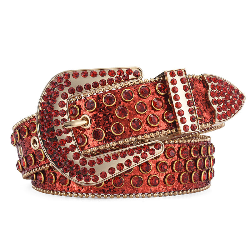 Ceinture unisexe en alliage, style punk rock, avec rivets et strass