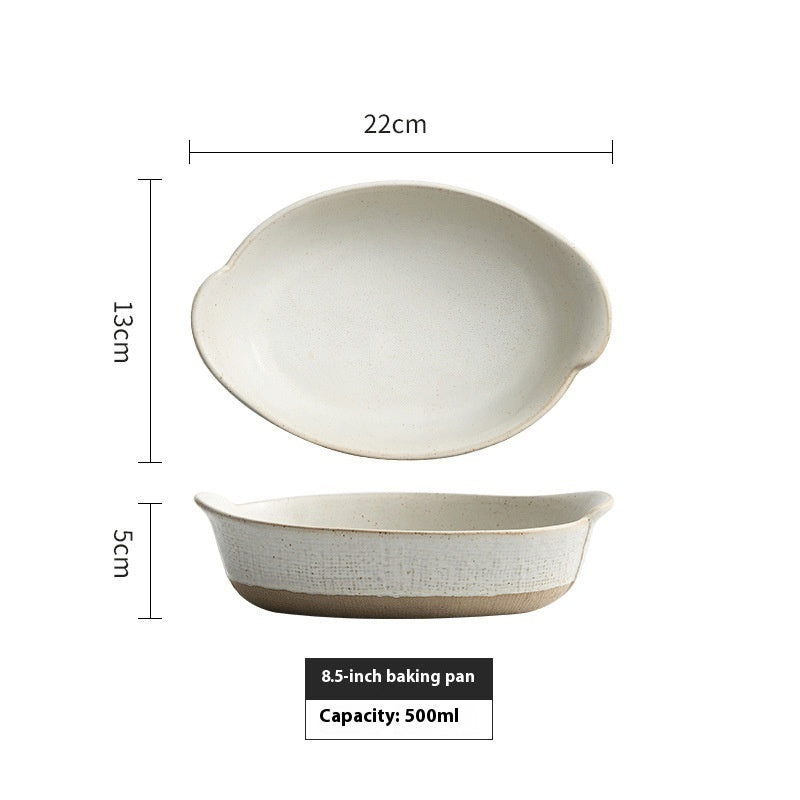 Retro Cheese Baked Rice Plate Double Handle Disk
