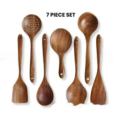 7-piece Wooden Spoon Spatula And Soup Spoon Kitchen Tableware Suit