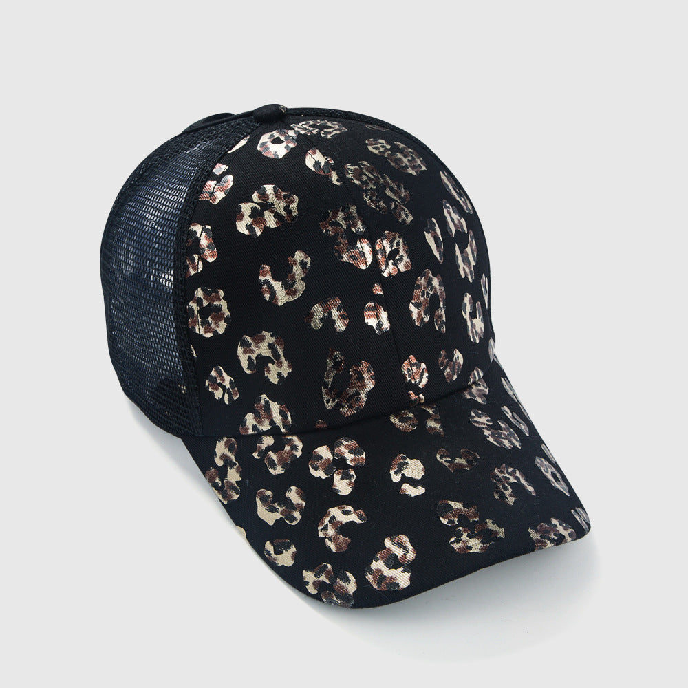 Women's Leopard Print Fashion Mesh Baseball Hat Sun Protection