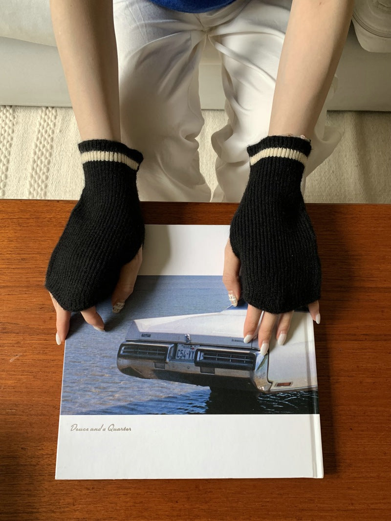 Women's Warm Touch Screen Knitted Half Finger Knitting Wool Gloves