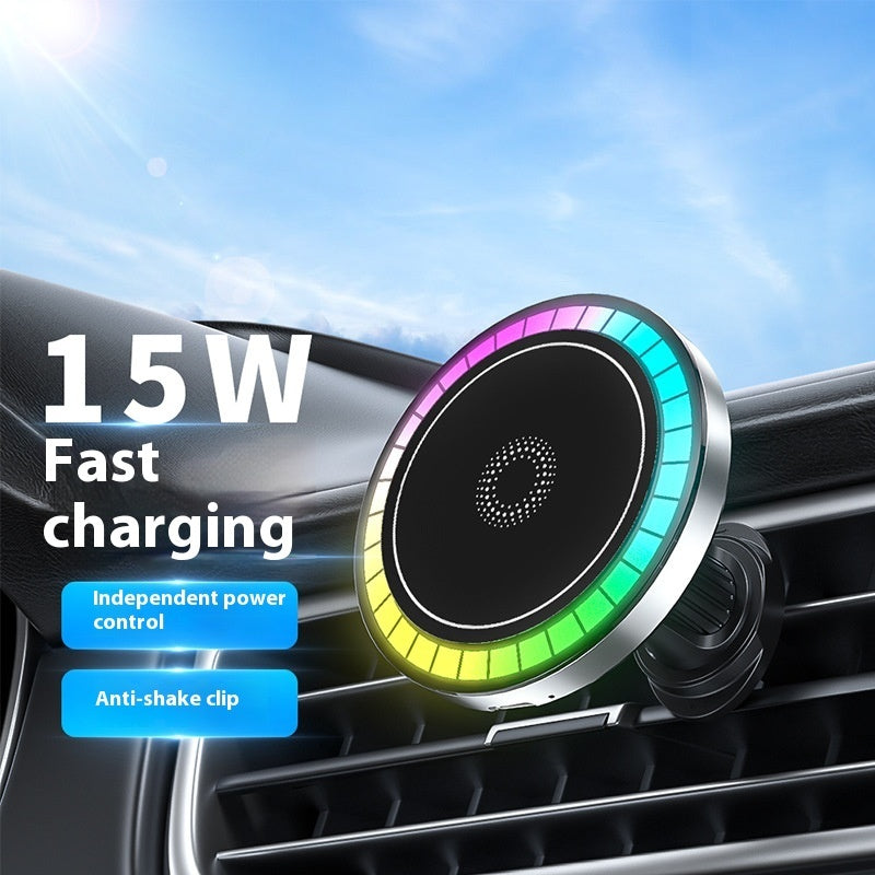 Lampe RGB pour téléphone portable montée sur véhicule Charge rapide sans fil Applicable au support de navigateur de voiture
