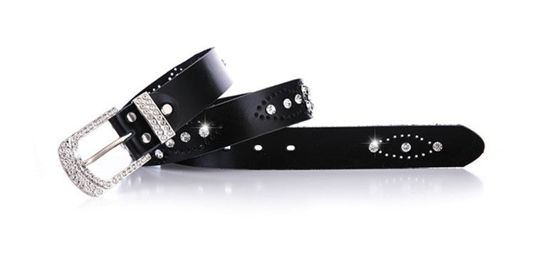 Ceinture en cuir incrustée de strass pour femme