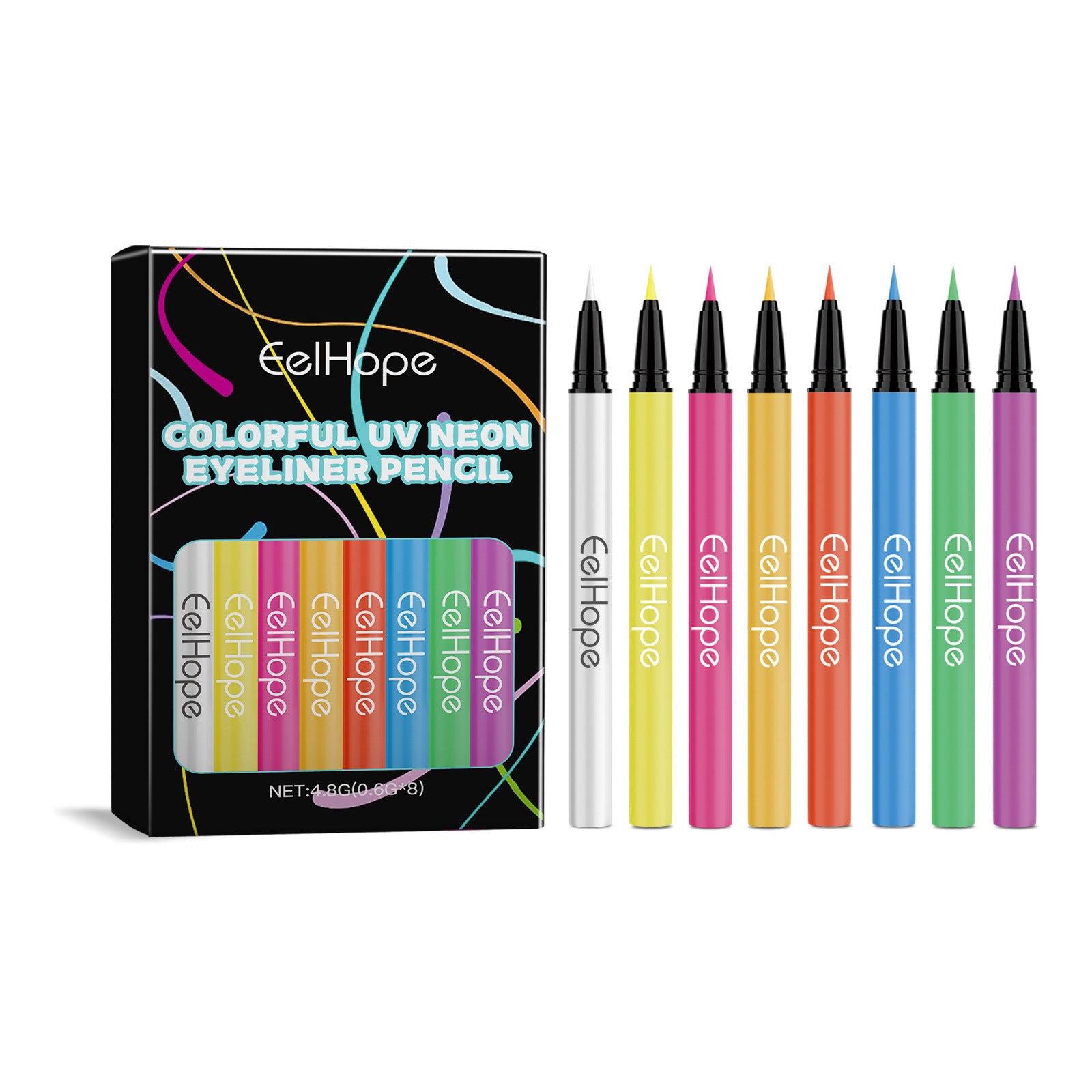 Eye-liner liquide néon soyeux 8 couleurs pour fête