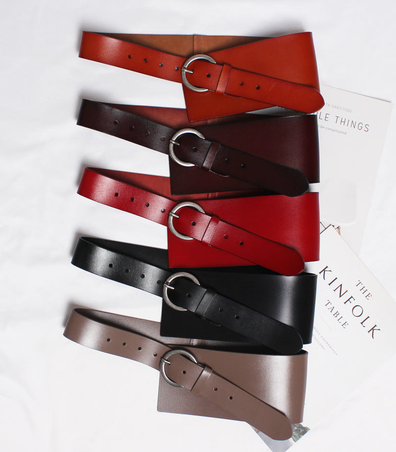 Ceinture large en cuir véritable pour femme avec jupe