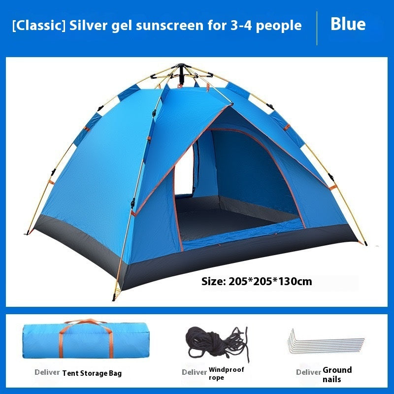 Tente de camping double automatique 3-4 personnes, protection épaisse contre la pluie et le soleil