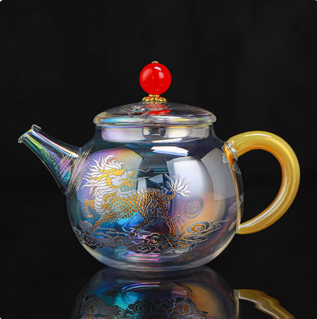 Théière en verre doré et argenté, à filtre intégré, résistant à la chaleur