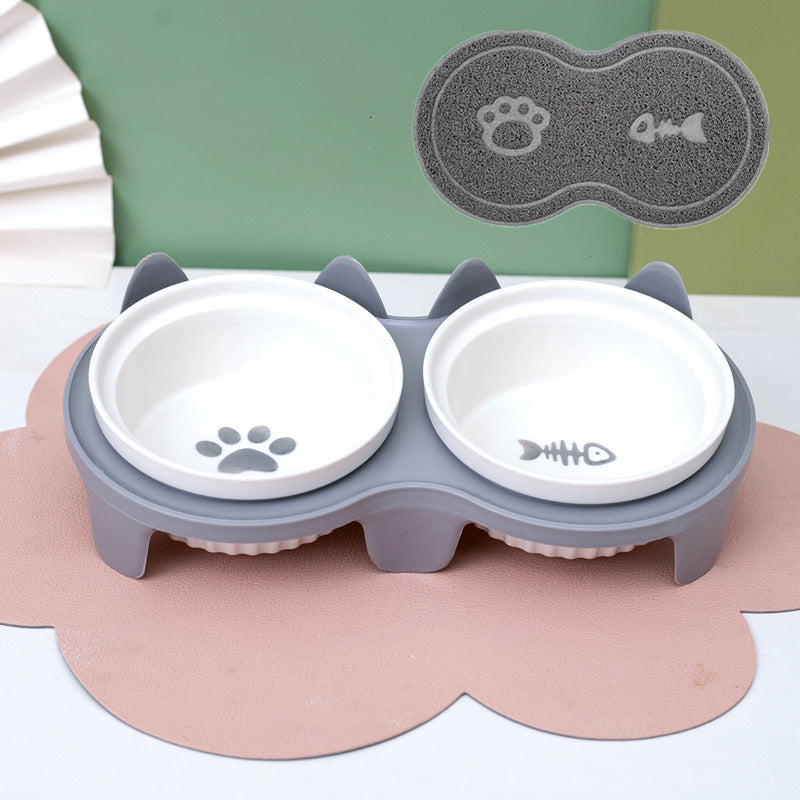 Gamelle pour Chat en Céramique, Double Gamelle, Gamelle d'Eau, Gamelle Oblique Surélevée, Fournitures pour Animaux de Compagnie