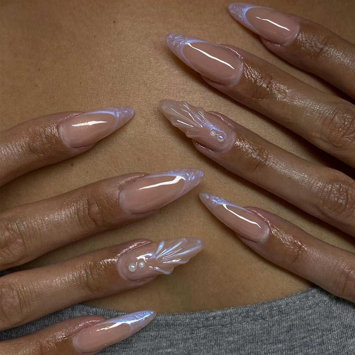 Nude Almond-shaped Three-dimensional Shell Wear Nail Polish