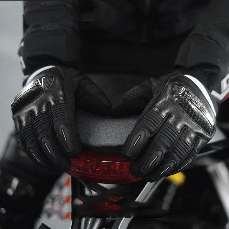 Guantes de moto para hombre, anticaídas, de cuero genuino y fibra de carbono.