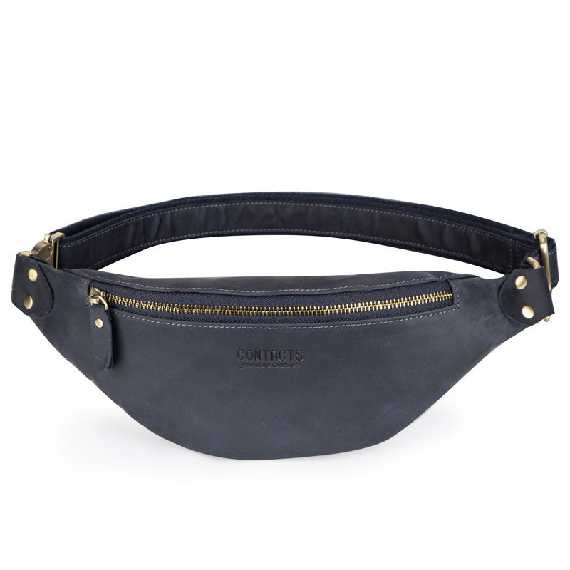 Sac banane rétro en cuir Crazy Horse pour homme en cuir véritable