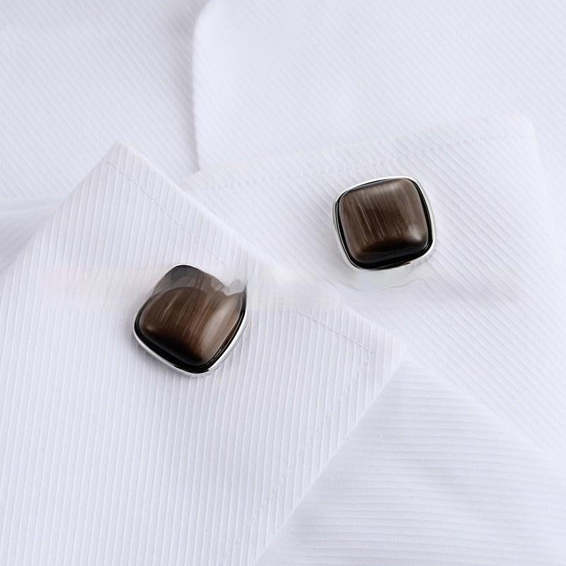 Boutons de Manchette Haut de Gamme pour Homme avec Opale, pour Chemise d'Affaires Ornement de Manchette Française