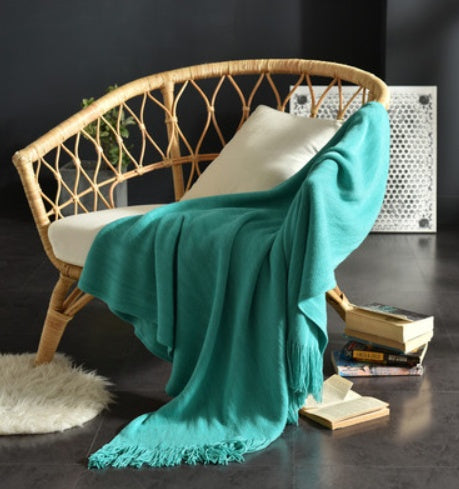 Petite couverture tricotée à franges, couverture de sieste, couverture de canapé