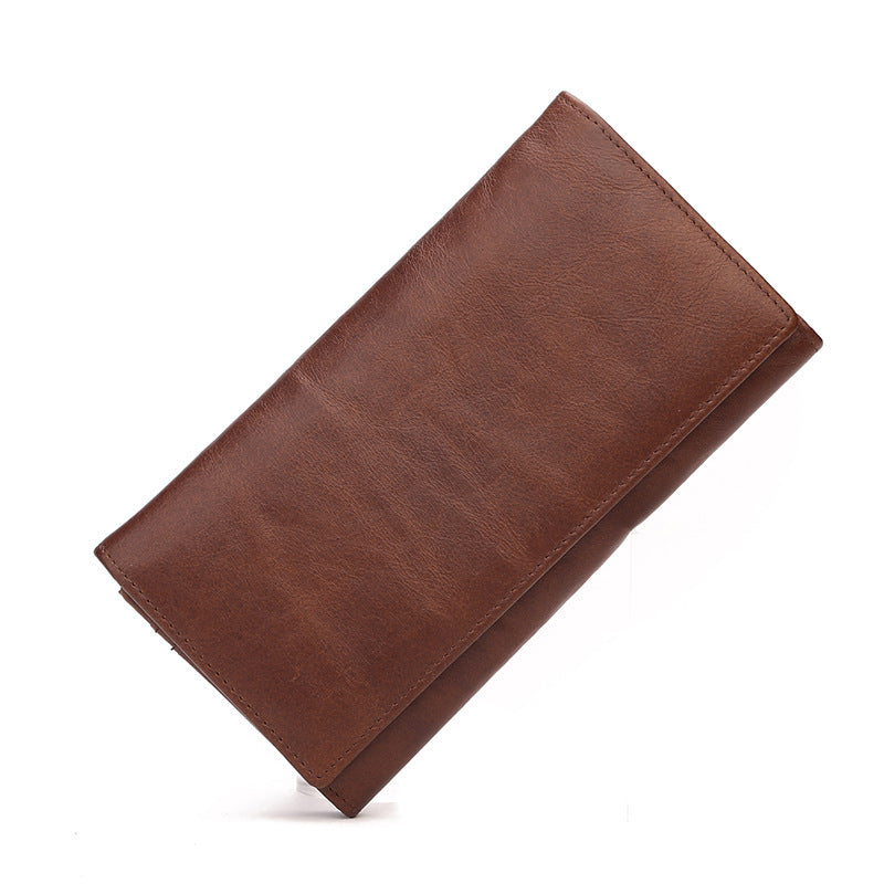 Portefeuille long en cuir de première couche ciré vintage