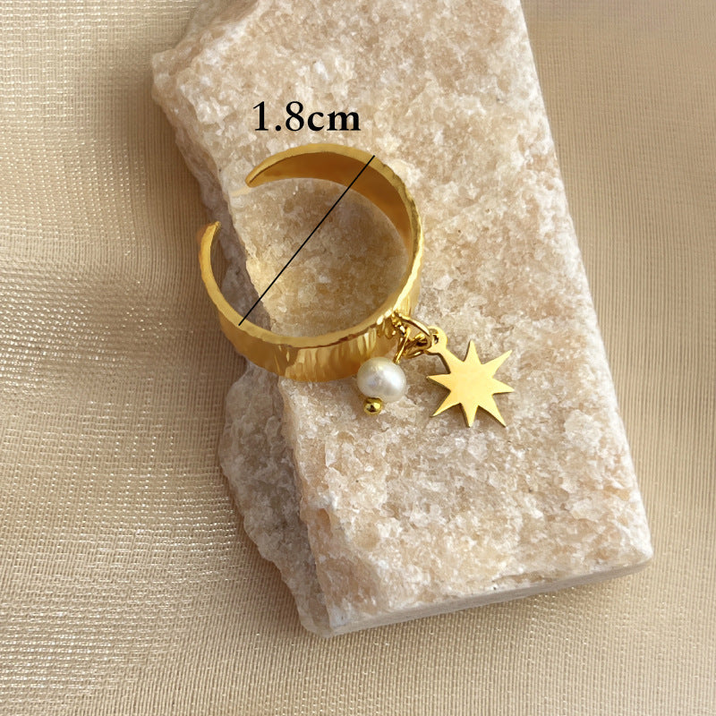 Stainless Steel 18K Gold Plating XINGX Open-end Pearl Ring
