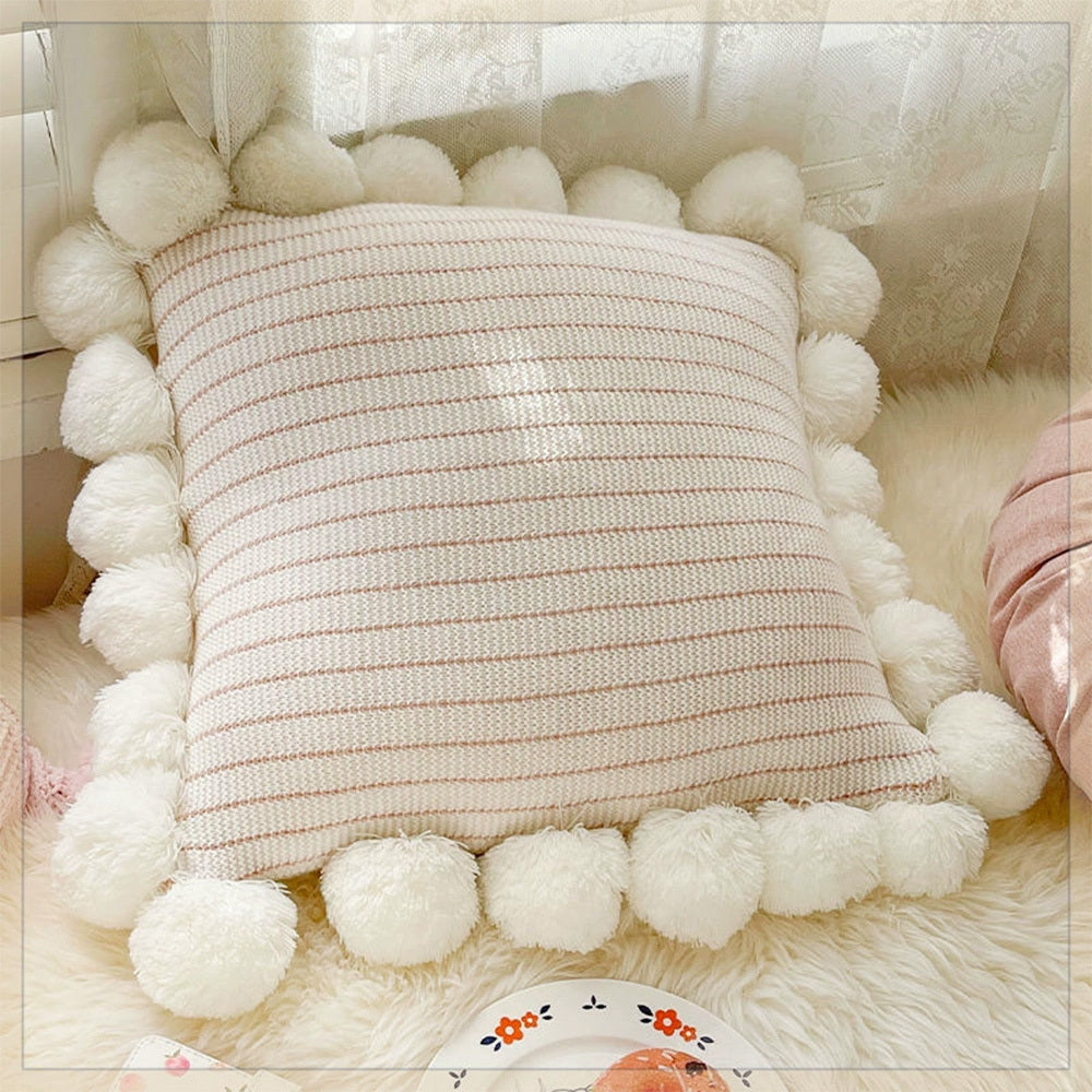Home Decoration Knitting Cushion Cover Mint Green Tassel Pillowcover Modern Sofa Living Room Waist Pillow Bed Head Round Pillow Ins Style Pillow