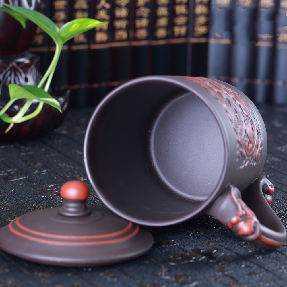 Tasse à thé chinoise à dragons et phénix gaufrés