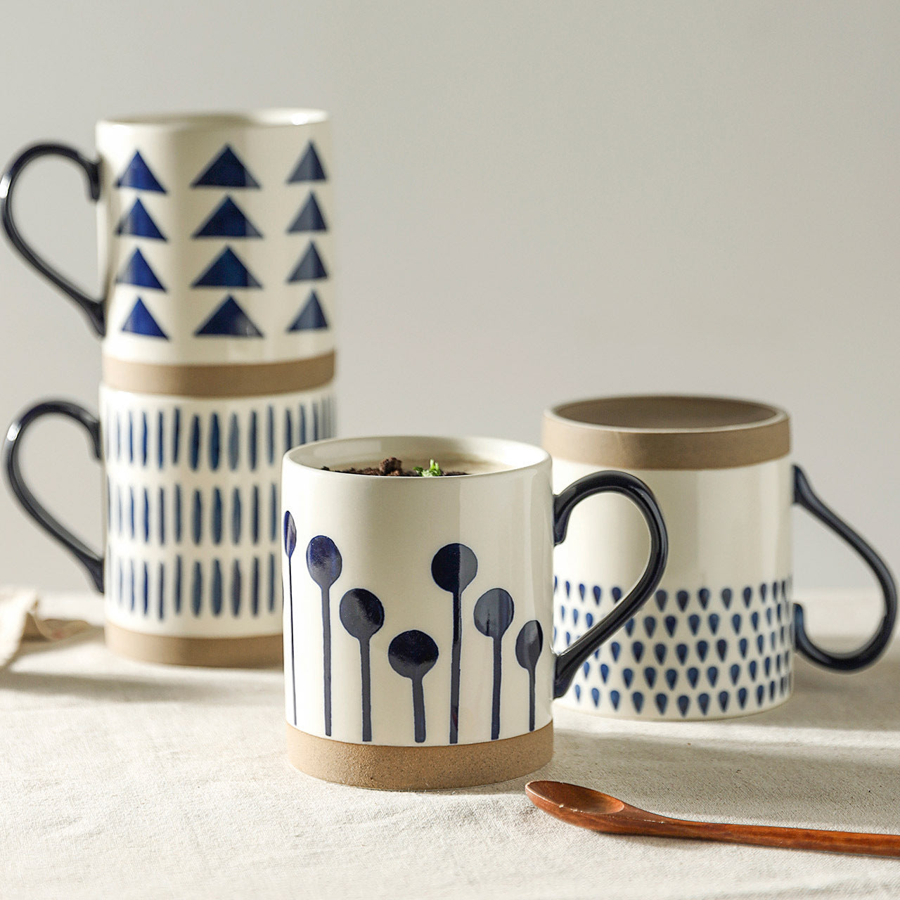 Ceramic Coffee Mug Breakfast Oatmeal Hand-painted Office Water Cup With Handle Microwave Safe