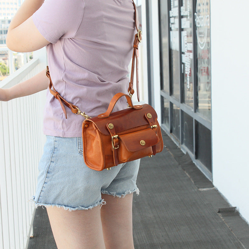 Sac bandoulière en cuir de vachette tanné végétal, couche supérieure, arbre crème