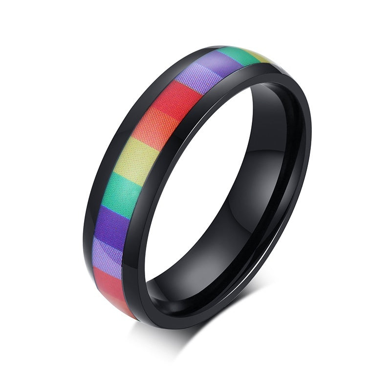 Pride Black Titanium Steel Six-color Ring