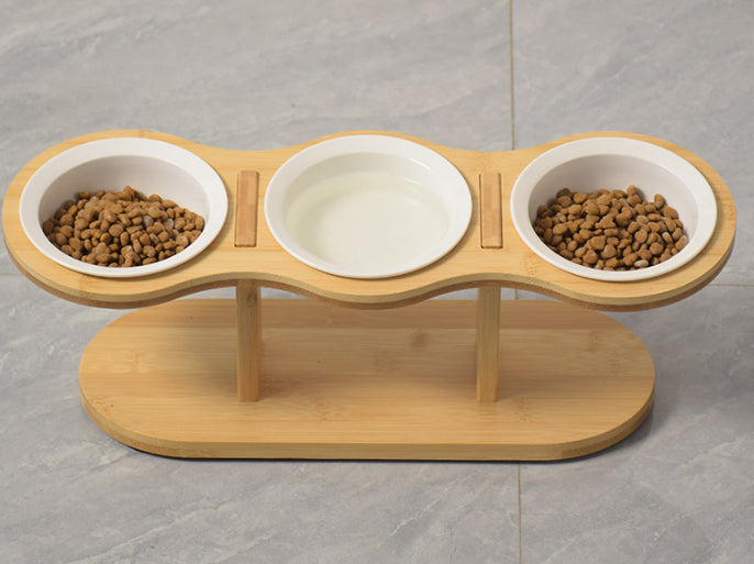 Gamelle Verticale Amovible en Bois avec Protection du Cou pour Animaux