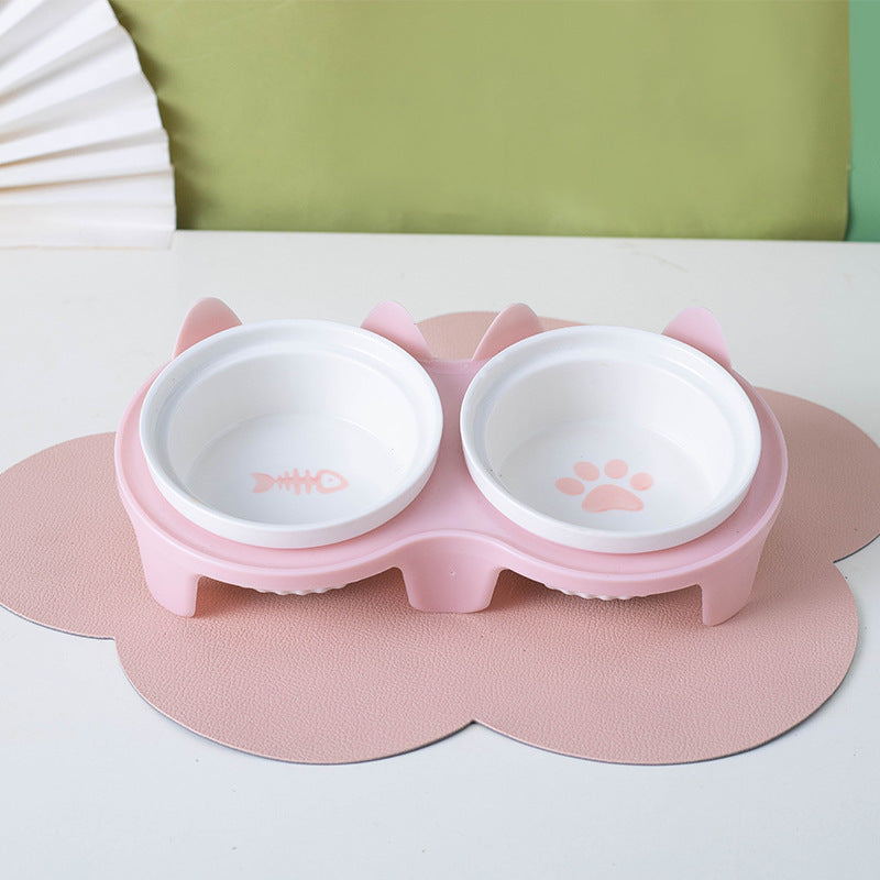 Gamelle pour Chat en Céramique, Double Gamelle, Gamelle d'Eau, Gamelle Oblique Surélevée, Fournitures pour Animaux de Compagnie
