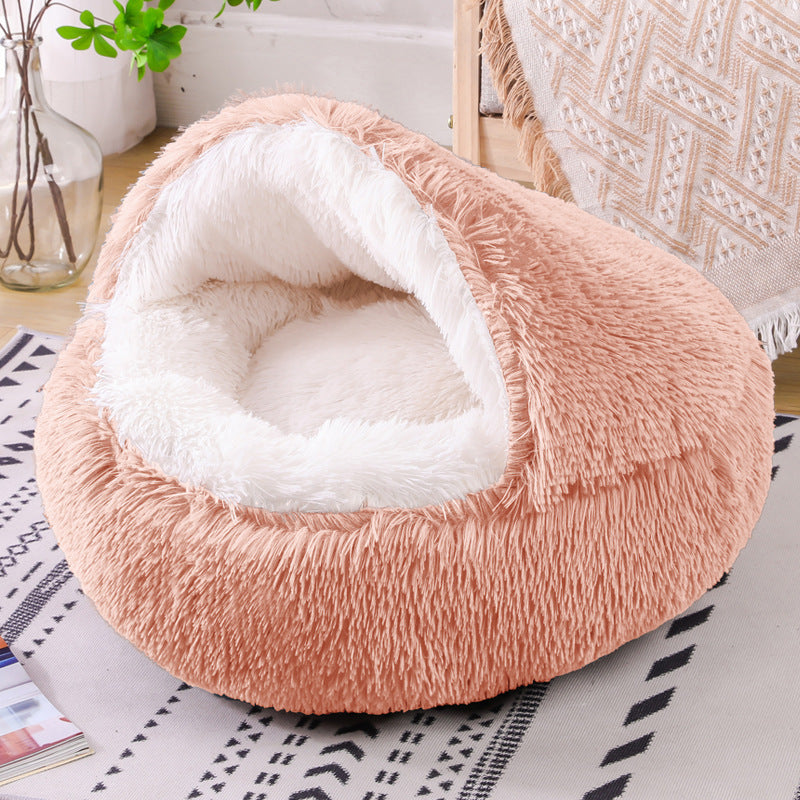 Lit rond semi-fermé en peluche à double usage pour animaux, demi-pack, sommeil profond