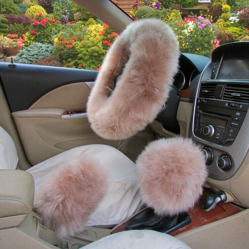 Pure Wool Car Steering Wheel Cover Three-piece Set