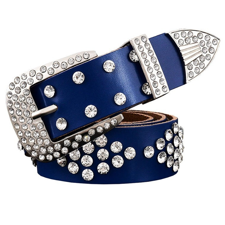 Leather Diamond Box Inlaid With Rhinestones Foreign Trade Ladies Pin Buckle Diamond Belt