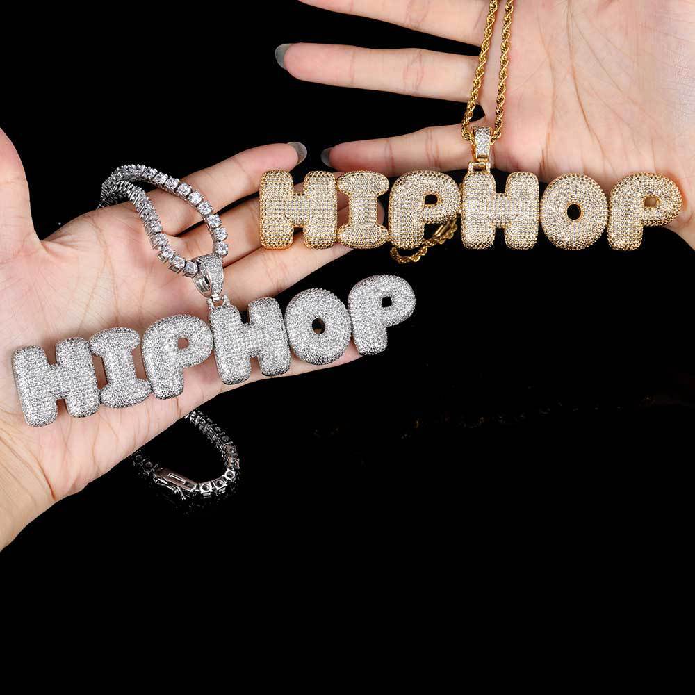 Collier Hip Hop Bubbles avec pendentif lettre et micro-zircone cubique