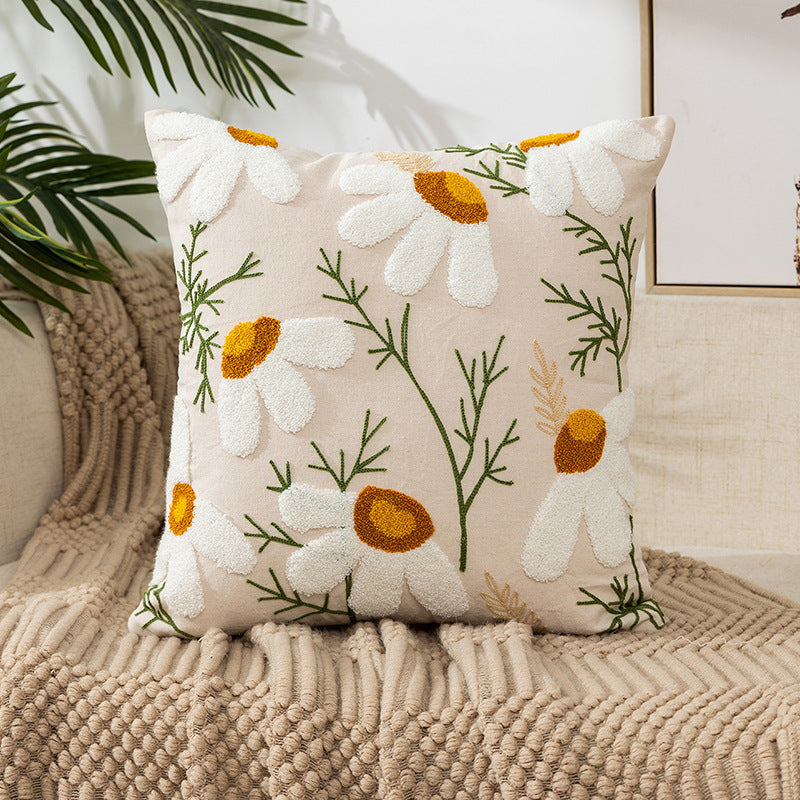 Pastoral Style Home Sofa Cushion Flower Embroidery Pillow Cover