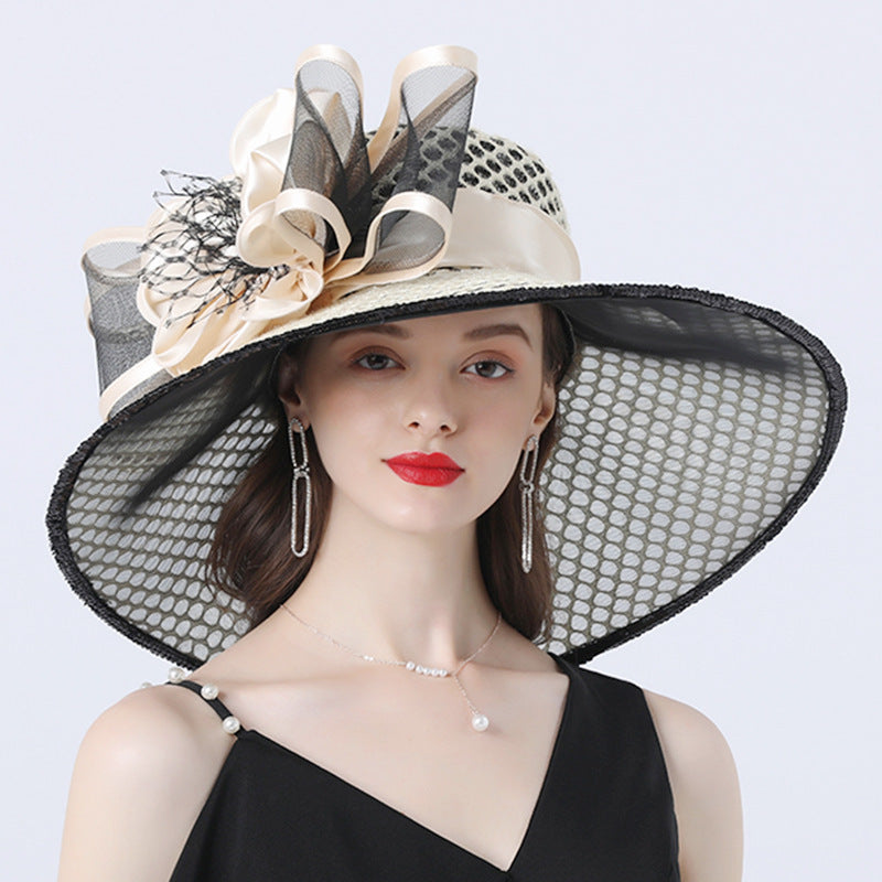 Large-brimmed Hat With Mesh Flower Decoration For Comfortable Shading