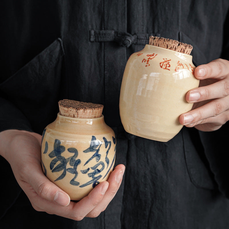 Handwritten Calligraphy Tea Storage Jar With Natural Handmade Wood Lid