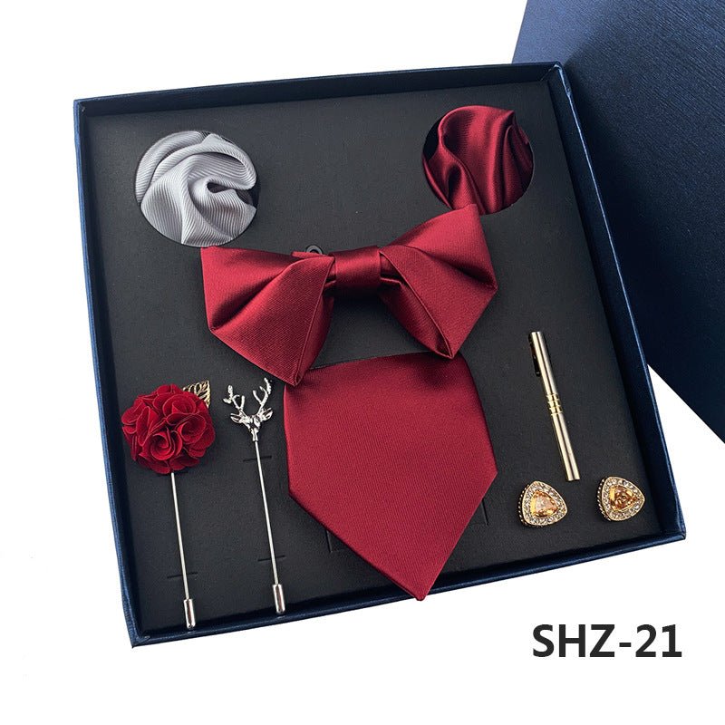 Men's Fashion Simple Pocket Scarf Brooch Tie Set