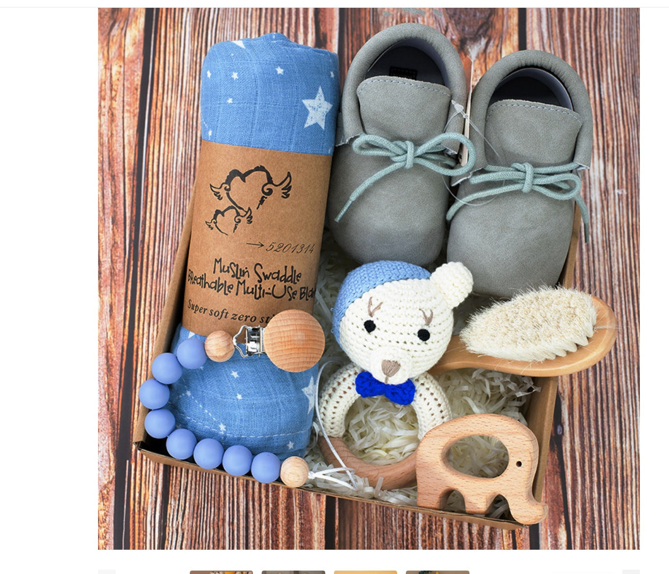 Baby Crochet Wooden Rattle Suit Birth Gift Box Fork Baby Newborn And One Month Old Gift