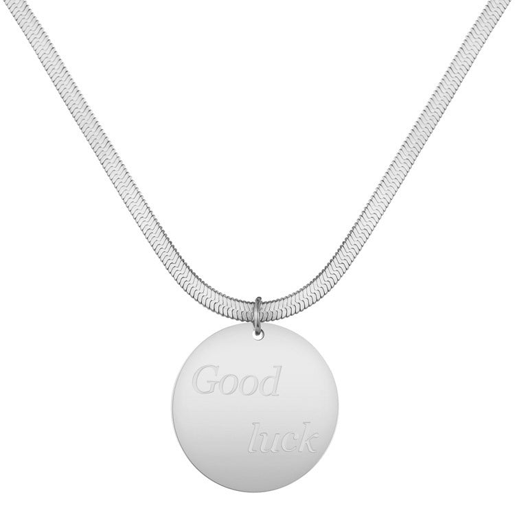 Lucky Round Titanium Steel Rose Gold Necklace Clavicle Chain