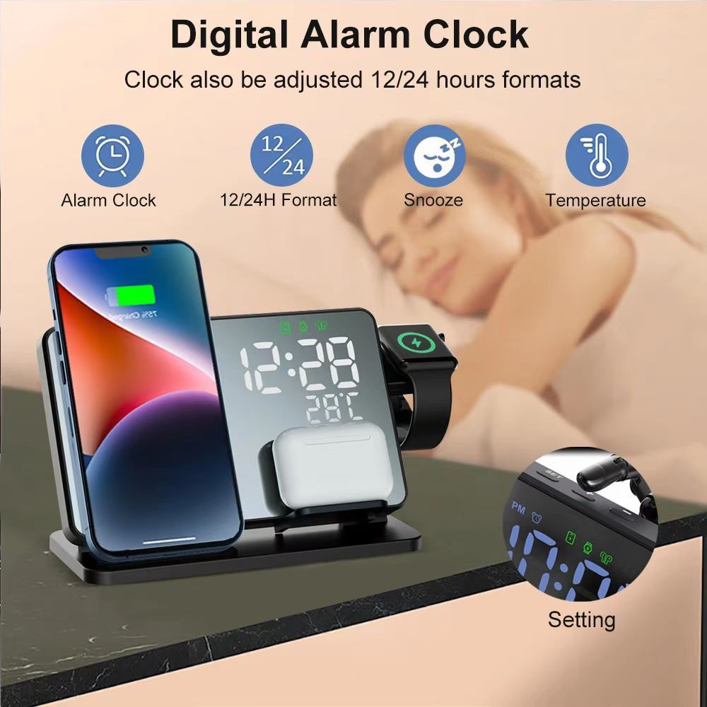 Chargeur sans fil quatre en un pour téléphone portable, casque et montre connectée