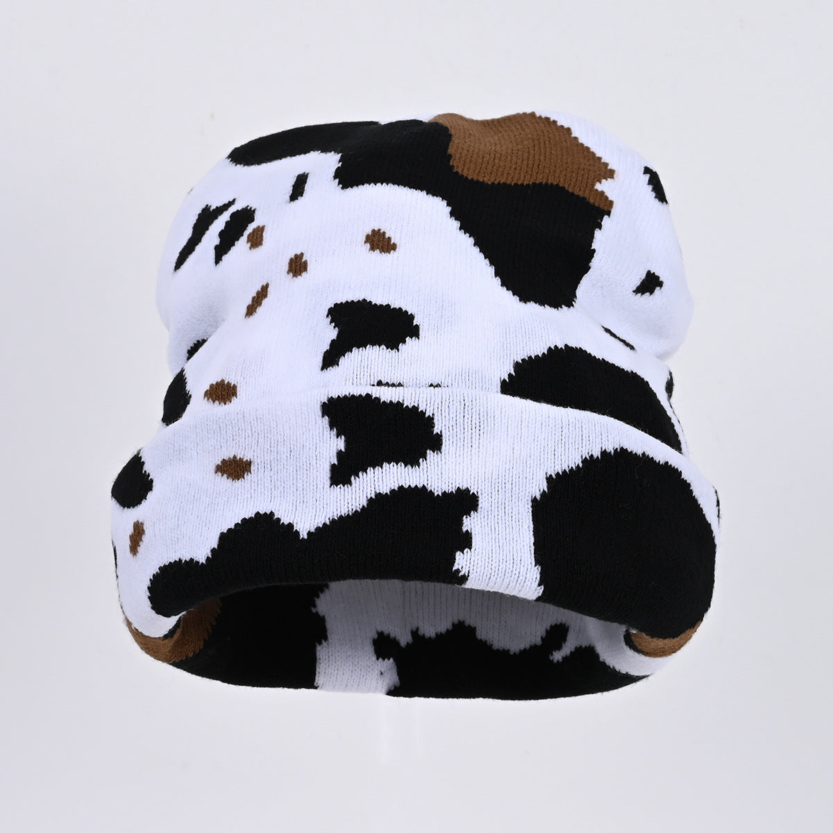 Chapeau en Tricot Motif Vache Jacquard Populaire Hip Hop Casquette Lettre Tendance Urbaine