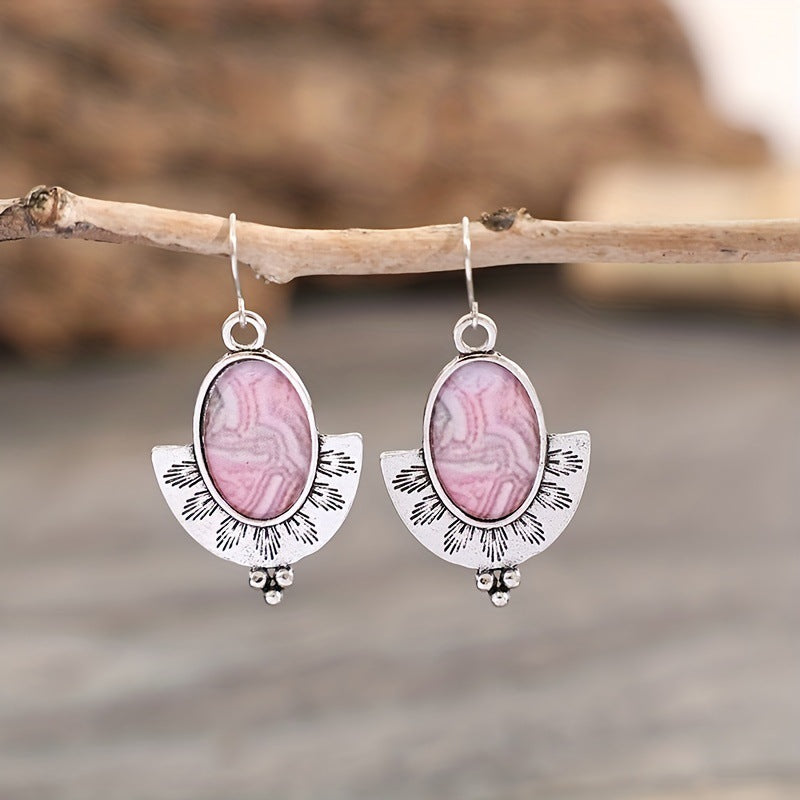 Boucles d'oreilles ovales en alliage, style rétro, en forme d'éventail demi-cercle