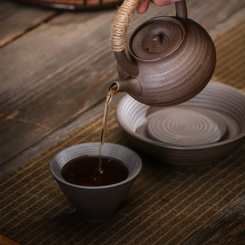 Théières en grès Kung Fu Tea avec anses, céramique, portatives