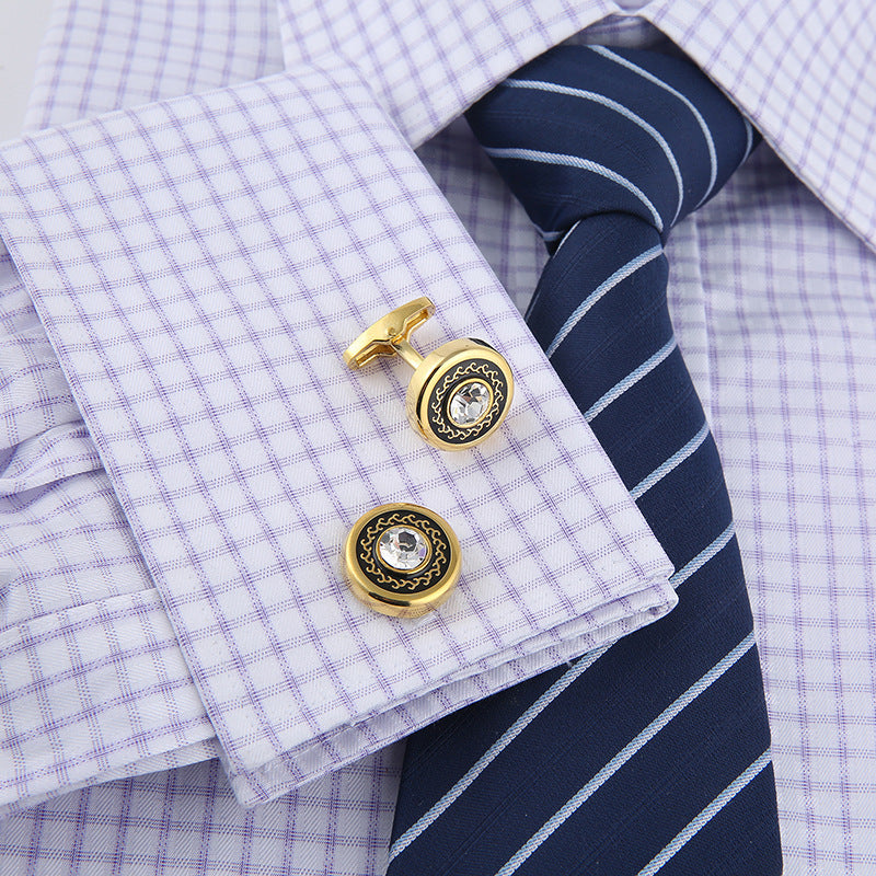 Boutons de manchette ronds dorés de style français pour homme