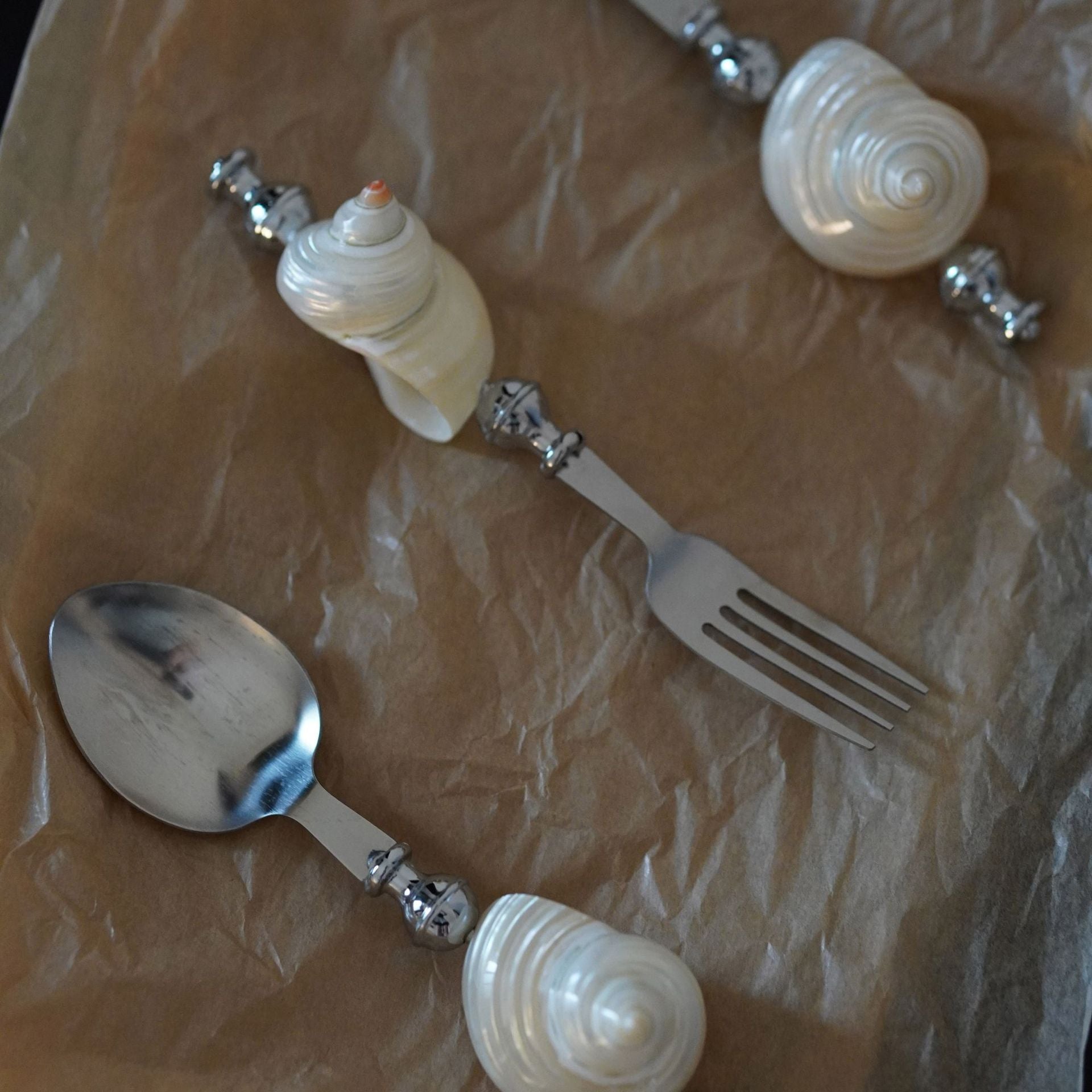 Moonlight Pearl White Conch Stainless Steel Fork Spoon Butter Knife Tableware Creative Niche Gift