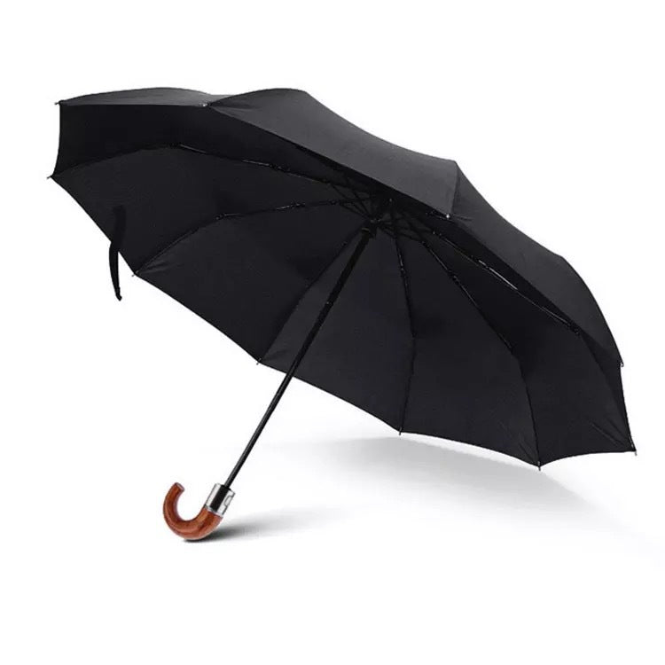 Men's Business Pure Black Full-automatic Three Fold Umbrella