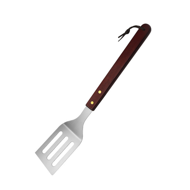 Ensemble de 3 ustensiles de barbecue en acier inoxydable avec manche en bois : spatule, fourchette et pince