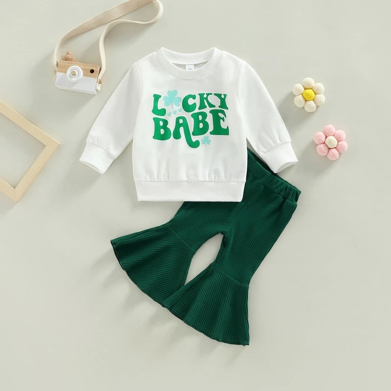 Autumn Infant Holiday Suit Girls' Long Sleeve Sweatshirt Bell-bottom Pants Two-piece Set