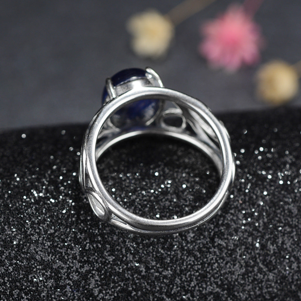 Retro Natural Gemstone Ring Hollow Pattern Ring