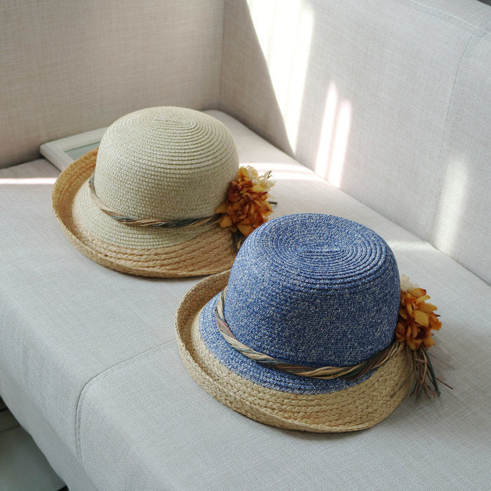 Resort Sun Shade Half Rolled Edge Flower Bowler Hat